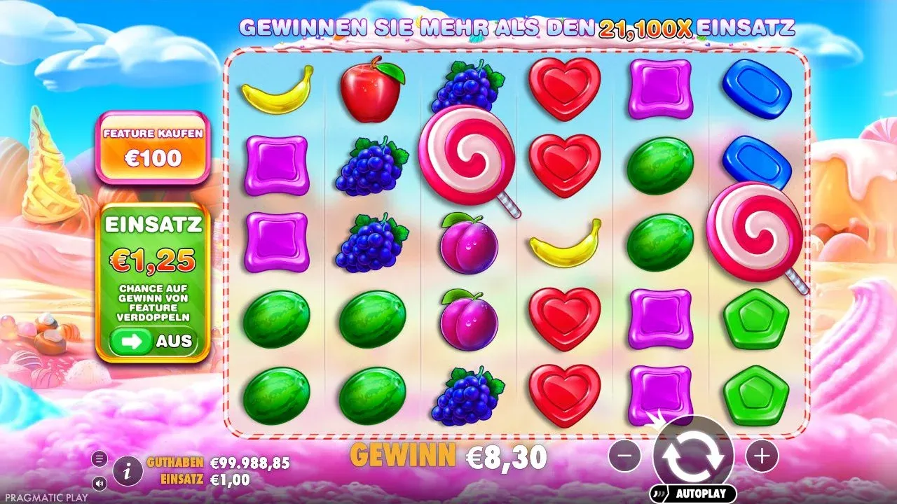 Sweet Bonanza nach Spin 81 des Tests mit acht Tumbles hintereinander